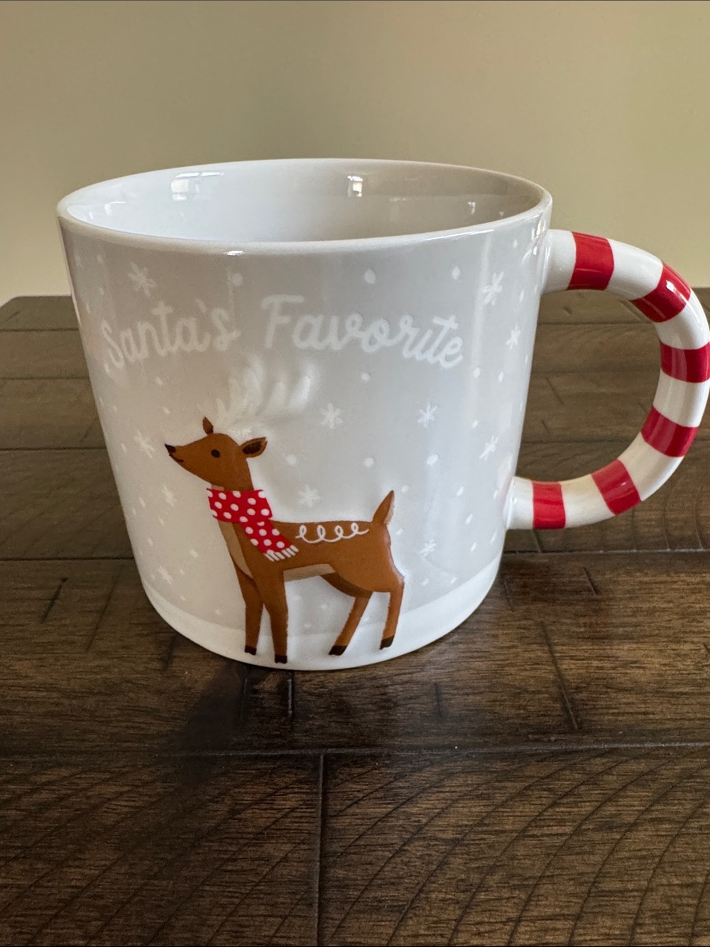 Wondershop White Holiday Reindeer Mug with Red Striped Handle